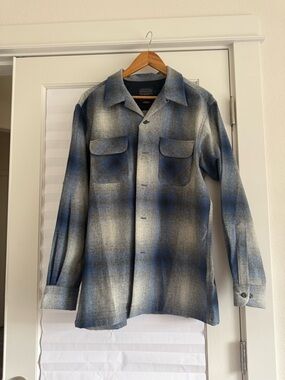 Pendleton Blue and Gray Ombre Plaid Wool Shirt Jacket